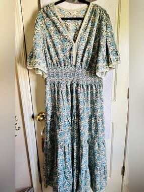 chinese dress ladies Green Floral Lace Fitted Short Sleeve Midi Dress